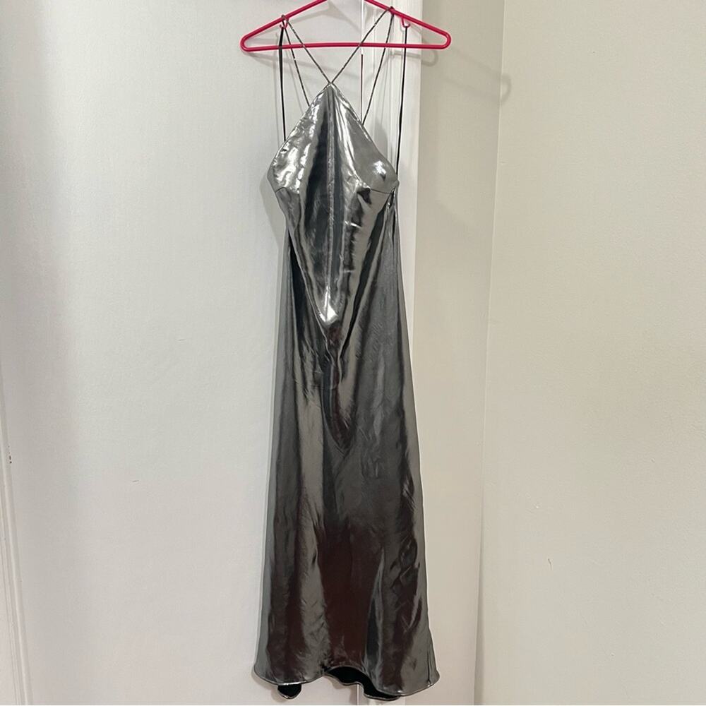 Zara Metallic Gunmetal Halter Maxi Dress. No tags, never worn. - Picture 10 of 12
